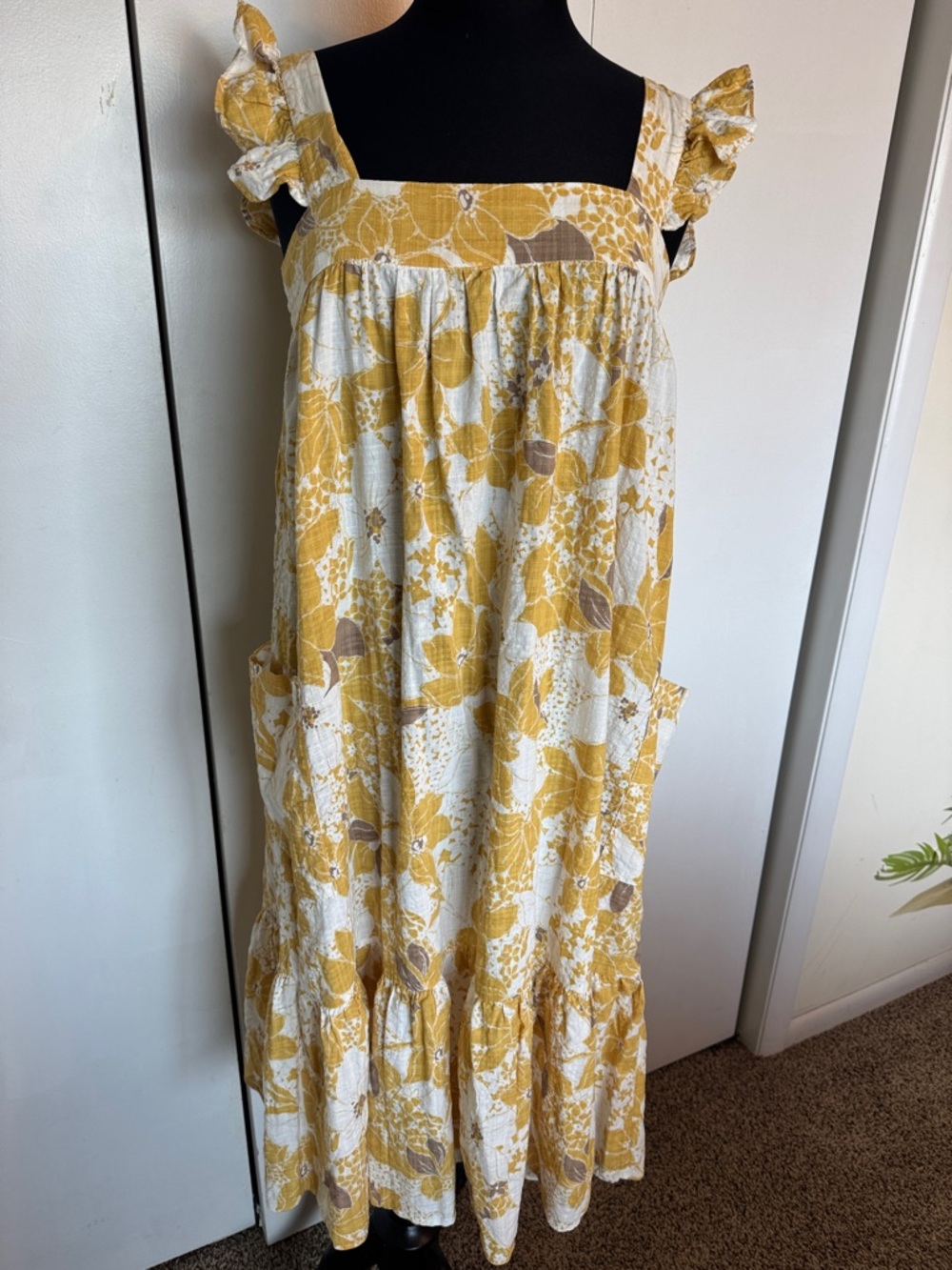 Petal & Pup 100%Cotton Boho Midi Ruffle Shoulder Romantic Floral Pocket Dress - Picture 2 of 12